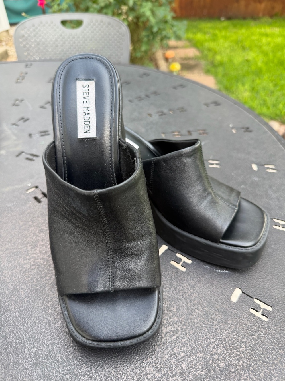 Steve Madden Black Leather Platform Mule - Picture 4 of 5